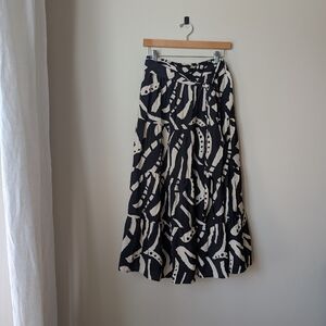 Bohme Black & Cream Abstract Tiered Midi Skirt